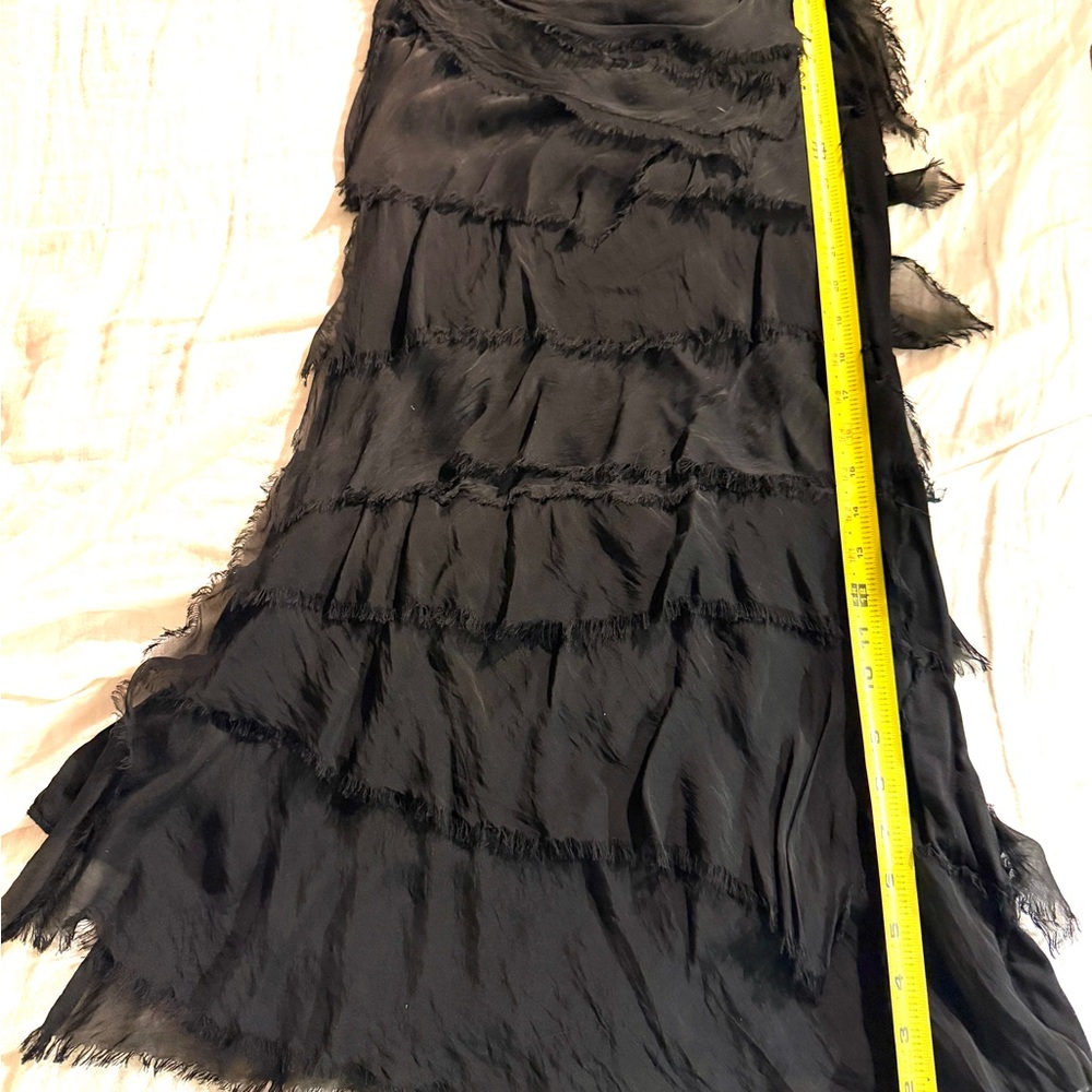 Tempo Paris Tiered Silk Raw Edge Asymmetrical Black Dress, Size M - Picture 4 of 16